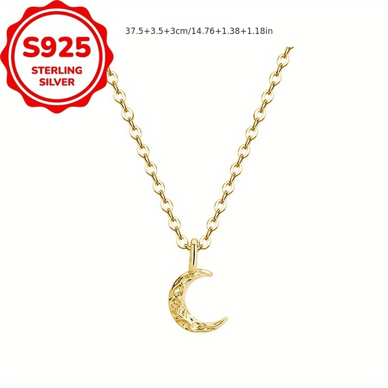 S925 Sterling Silver Ripple Effect Moon Necklace — Delicate Everyday Wear